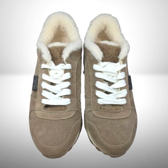 Brunello Cucinelli Shearling-Lined Nubuck Sneakers – Size 38 (Color: Elefante) - Picture 2 of 11